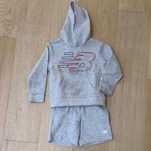 New Balance Gray Hoodie & Shorts Set with Multicolor Logo